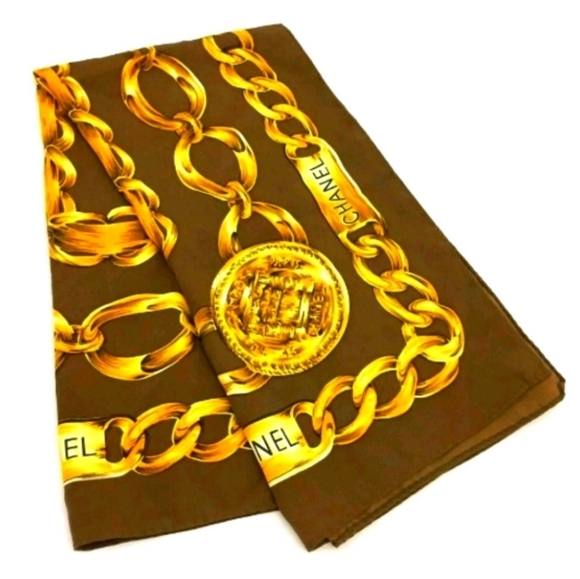 AUTHENTIC  CHANEL CC LOGO CHAIN SILK SCARF /A1092 - Picture 11 of 11